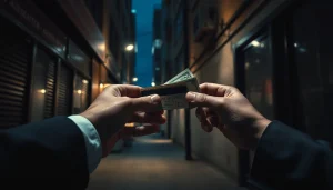 카드깡에서 현금을 주고받는 손과 신용카드 모습