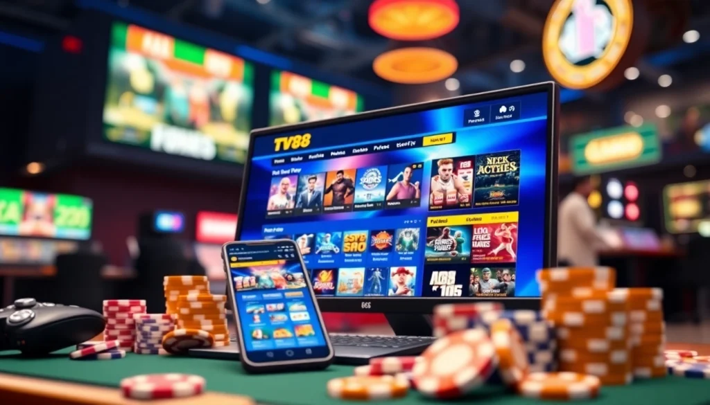 TV88 online gambling platform interface showcasing diverse games and user-friendly design