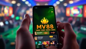 MV88 mobile app interface showing vibrant promotions and USDT features.