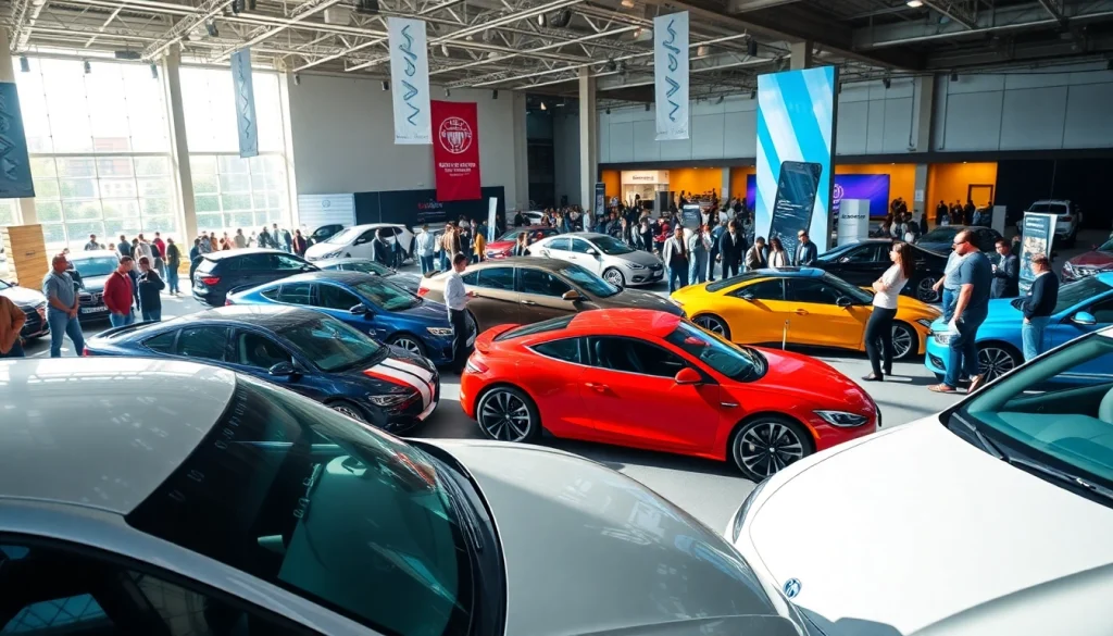Engaging auto cars show showcasing top vehicle models and enthusiastic visitors exploring new technologies.