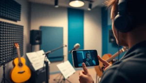 MV88 microphone in a modern recording studio setting, capturing a creative artist at work.