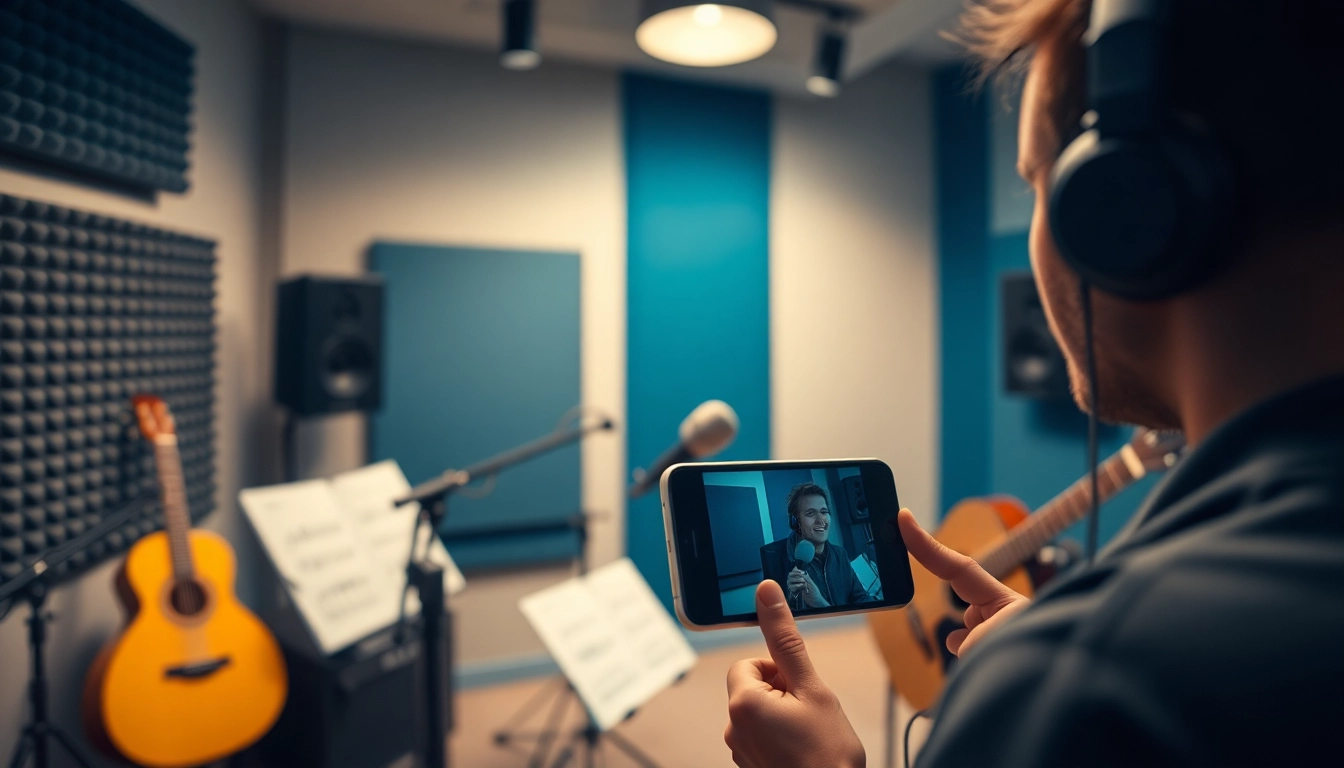 MV88 microphone in a modern recording studio setting, capturing a creative artist at work.