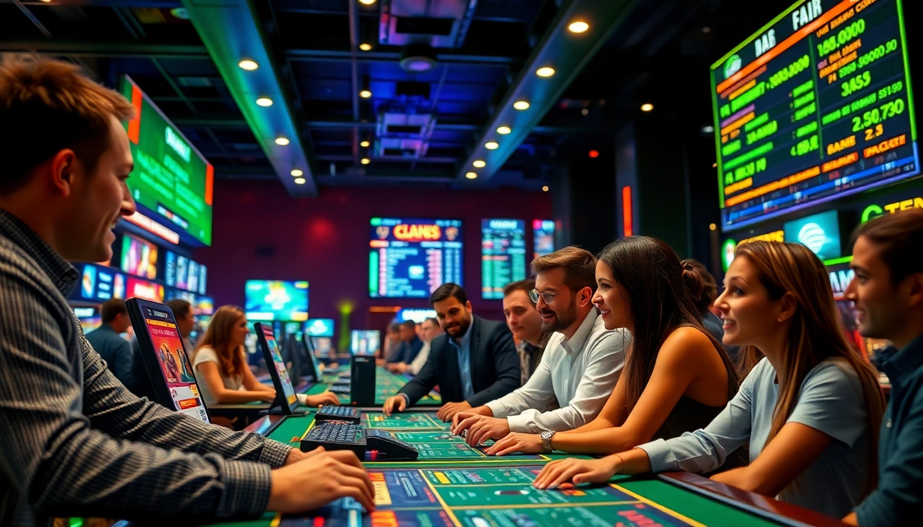 Discover the best sports betting sites in Brazil through an engaging casino scene filled with enthusiastic bettors.