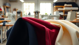 Het verkennen van Punta di Roma-stoffen in een heldere naaikamer met kleurrijke materialen.