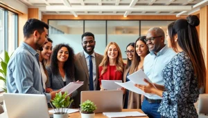 Collaborative environment showcasing professionals for free job post chicago opportunities.