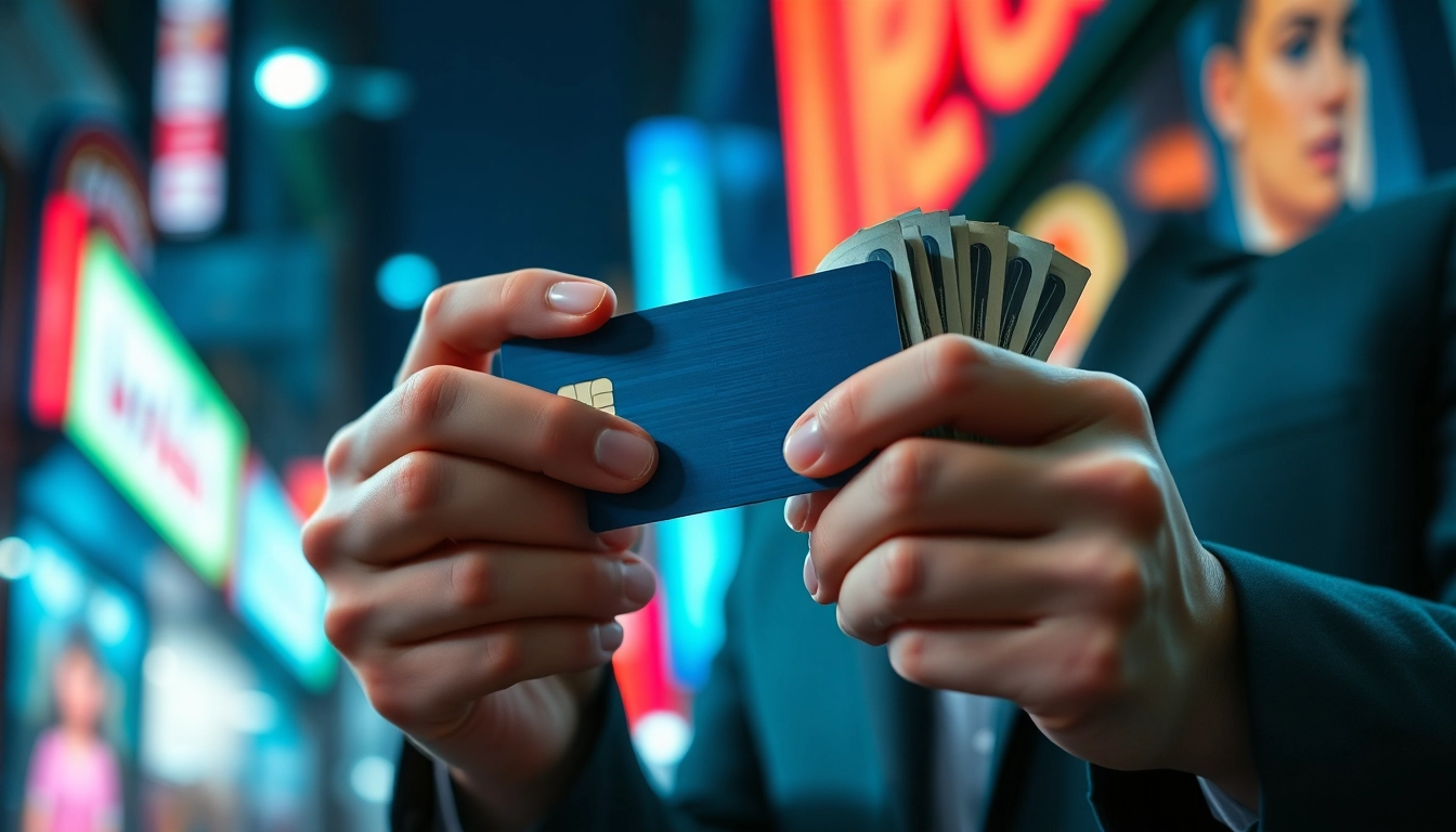 카드깡 거래를 시도하는 사람의 손과 신용카드, 현금을 전달하는 순간