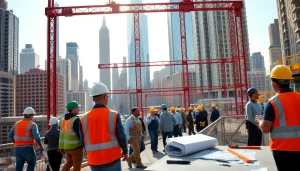 Manhattan General Contractor overseeing a construction project in an urban NYC environment, showcasing collaboration.