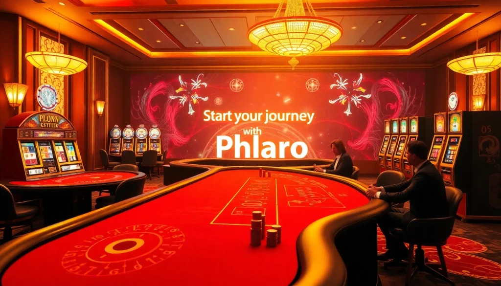 Start your journey with Phlaro at a luxurious casino table with vibrant poker chips and elegant cards.