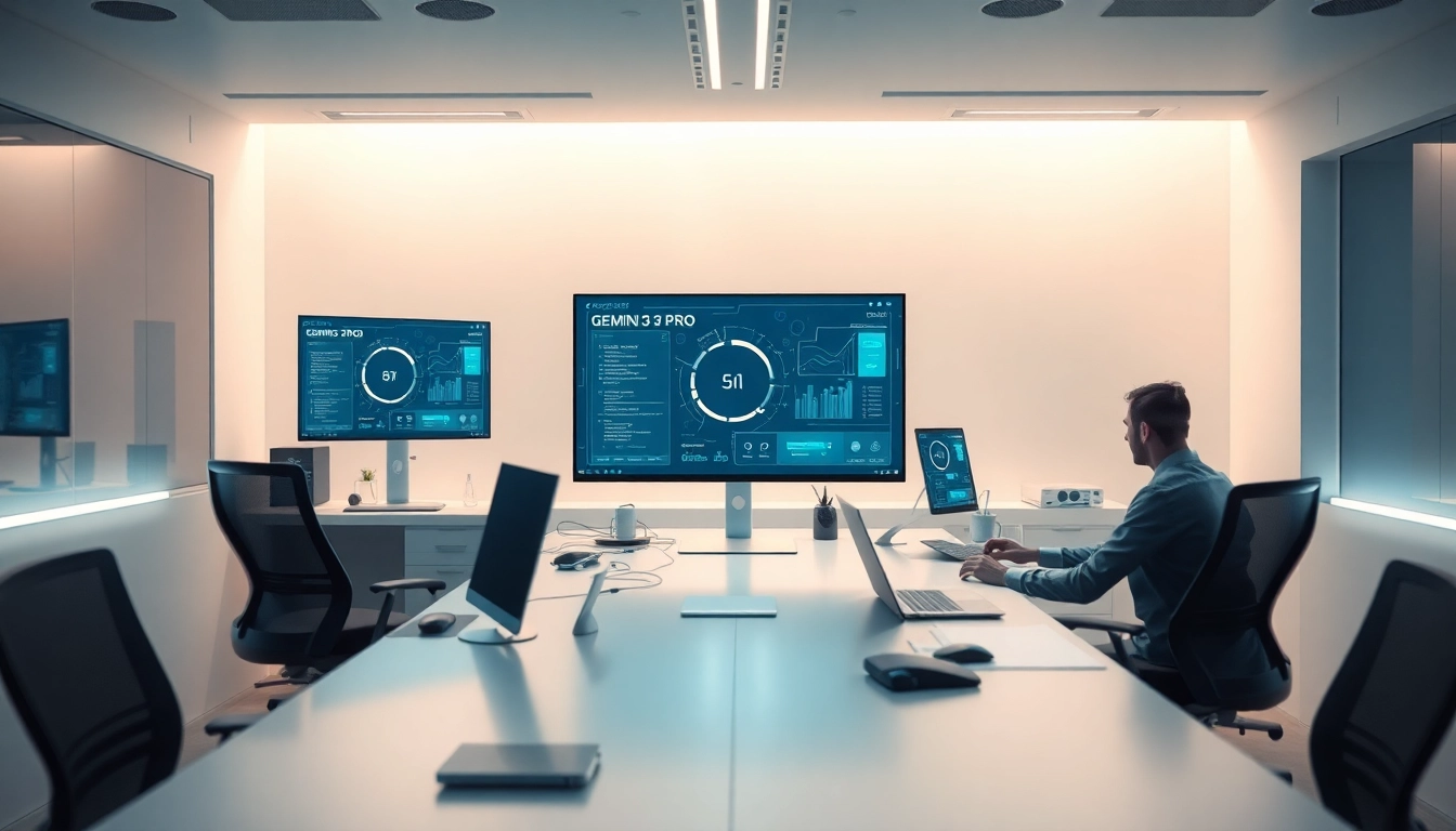 Gemini 3 Pro interface displayed in a modern workspace, showcasing advanced AI technology solutions.