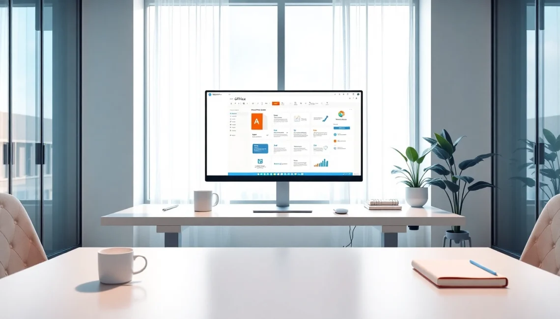 WPS官网下载 showcasing a modern office workspace with AI tools for enhanced productivity.