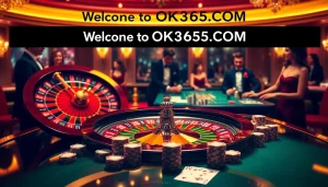 Experience thrilling gaming action at OK365LV.COM with exciting casino tables and vibrant poker chips.