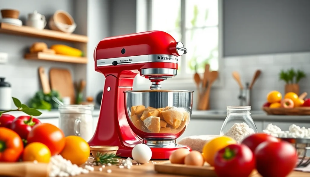 Creating delicious recipes with a KitchenAid mixer NZ in a bright kitchen filled with ingredients.
