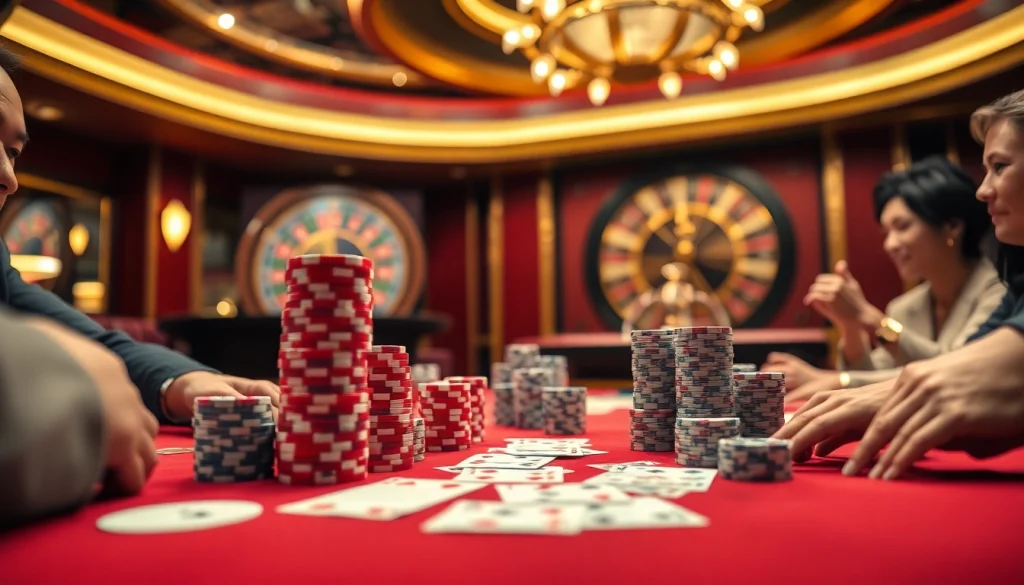 Engaged gamblers playing at the LC 88 poker table, aiming for big wins.