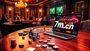 Experience thrilling gambling action at 7m cn with an elegant poker table and live betting displays.