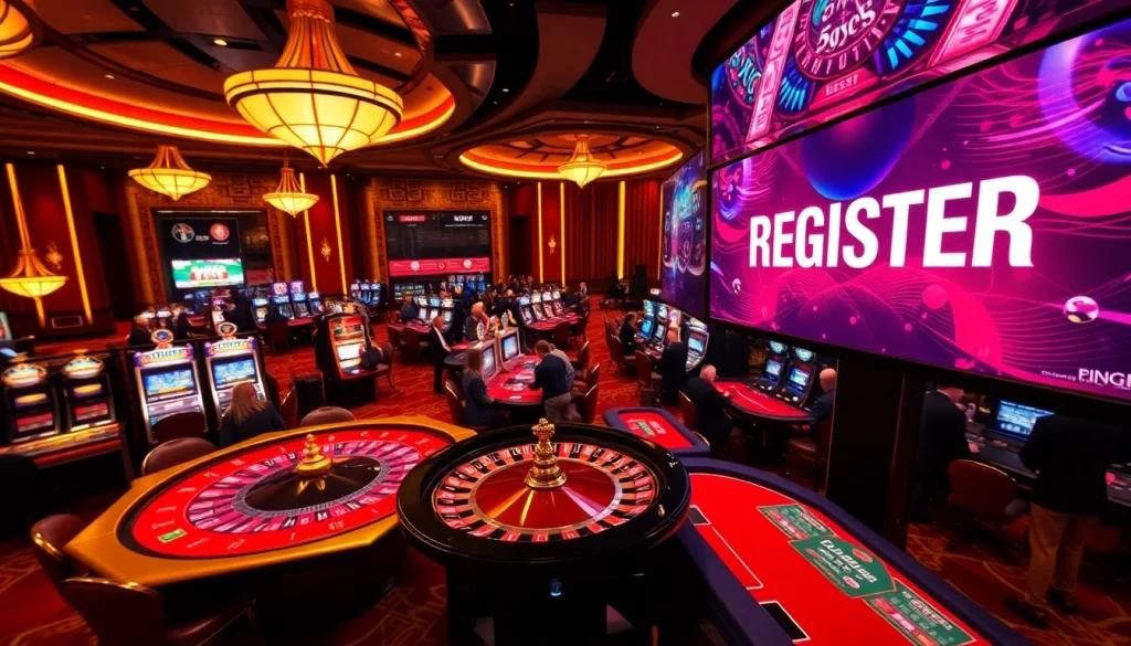 REGISTER easily at the casino lobby with vibrant tables and exciting gaming options.