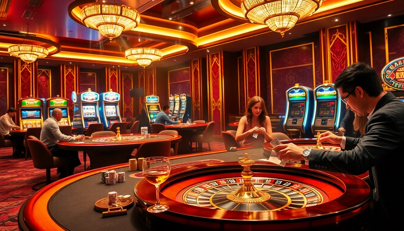 Experience the thrill of uu88 bet in this vibrant casino scene with luxurious tables and engaging players.