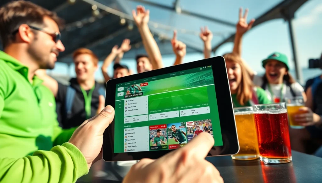 Engaging sports betting sites Nova Scotia with fans enjoying outdoor betting apps during an event.