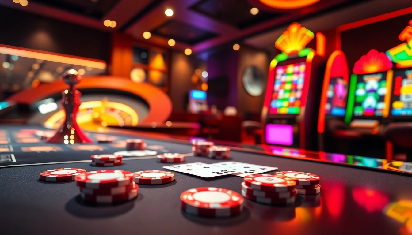 Engaging casino atmosphere at 99OK with poker chips and roulette wheel.