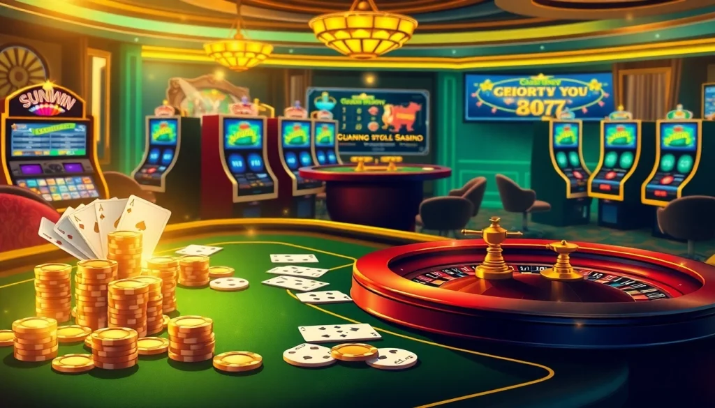Experience the thrill of sunwin gaming with lively roulette and vibrant casino elements.