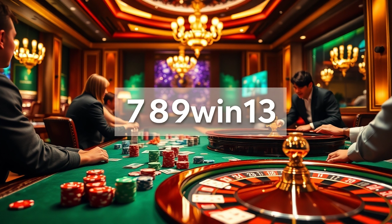 Engage with the excitement of the 789win13 casino atmosphere featuring poker action and roulette.