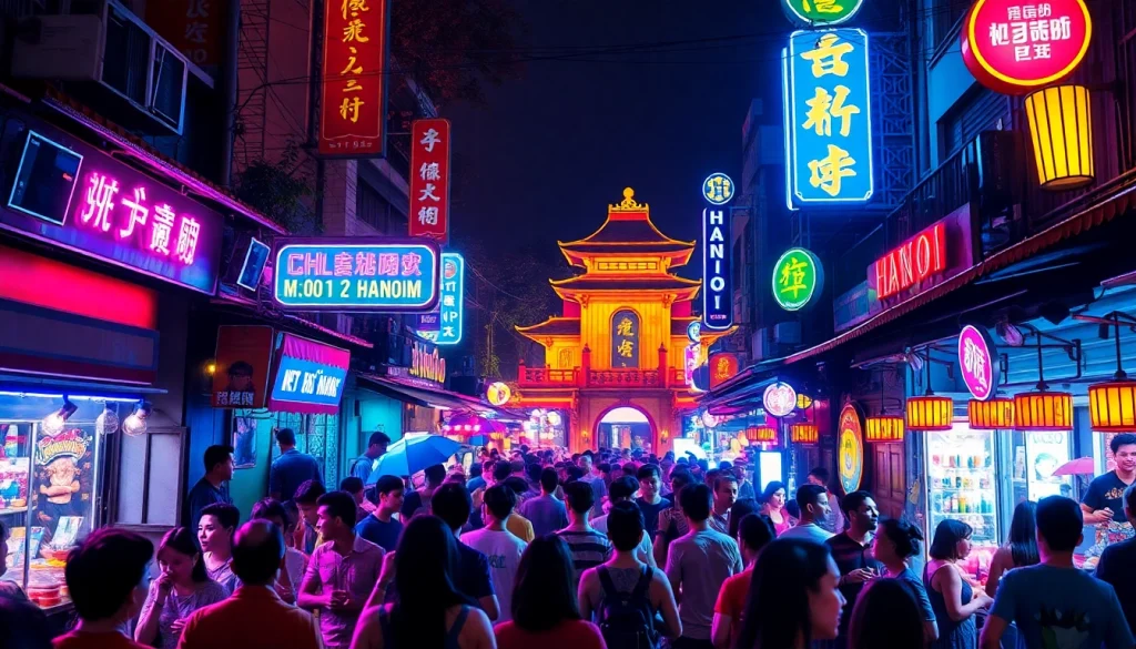 Explore the vibrant 하노이밤문화 scene with bustling nightlife, colorful bars, and energetic crowds in Hanoi, Vietnam.
