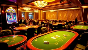 Kuwin casino scene showcasing vibrant tables, dealers, and exciting gaming atmosphere.