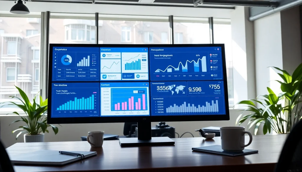 Showcasing a Facebook SMM panel interface with vibrant analytics in a modern workspace.