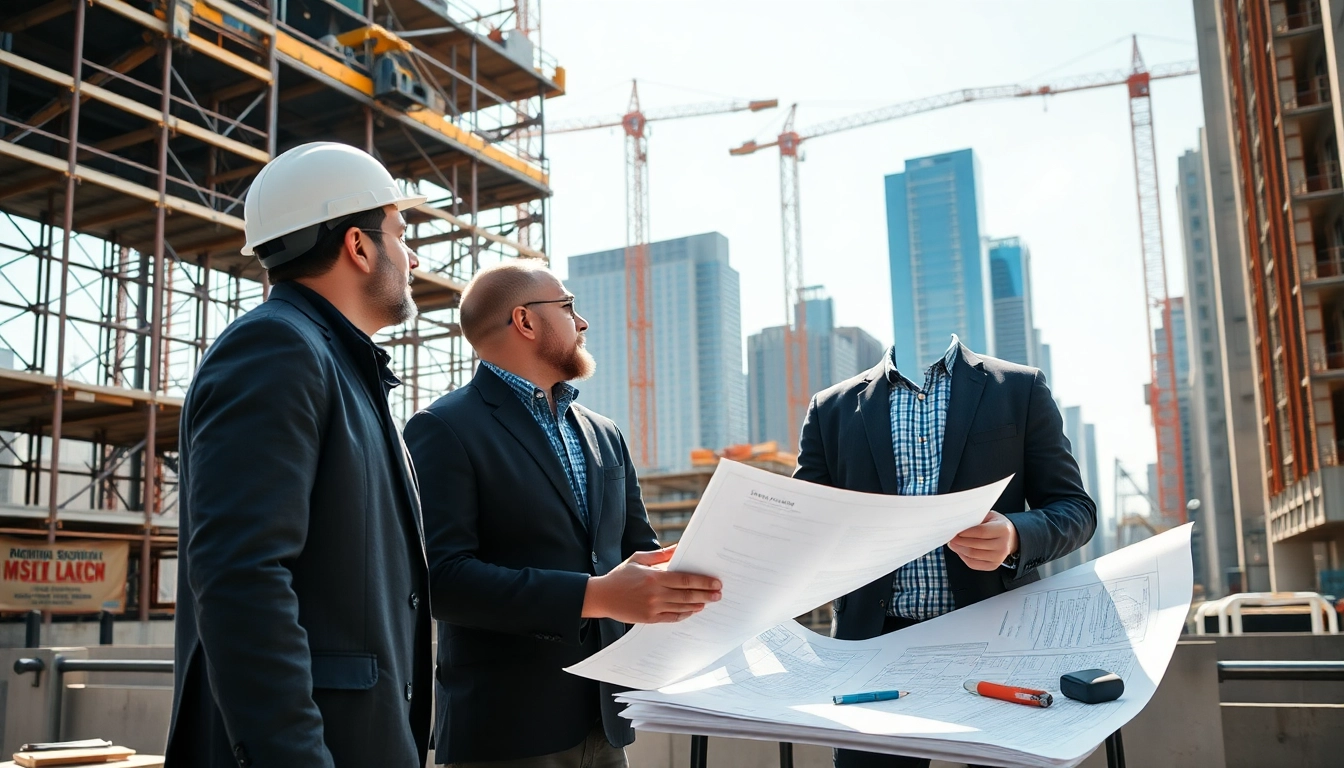 Manhattan General Contractor supervising a construction site with blueprints and tools visible.
