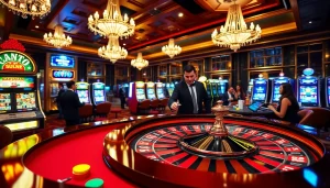 S8 players enjoying an exciting game at a luxurious roulette table in a vibrant casino.