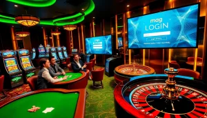 Experience the excitement of online gaming with Mag Login showcased amidst a vibrant casino atmosphere.