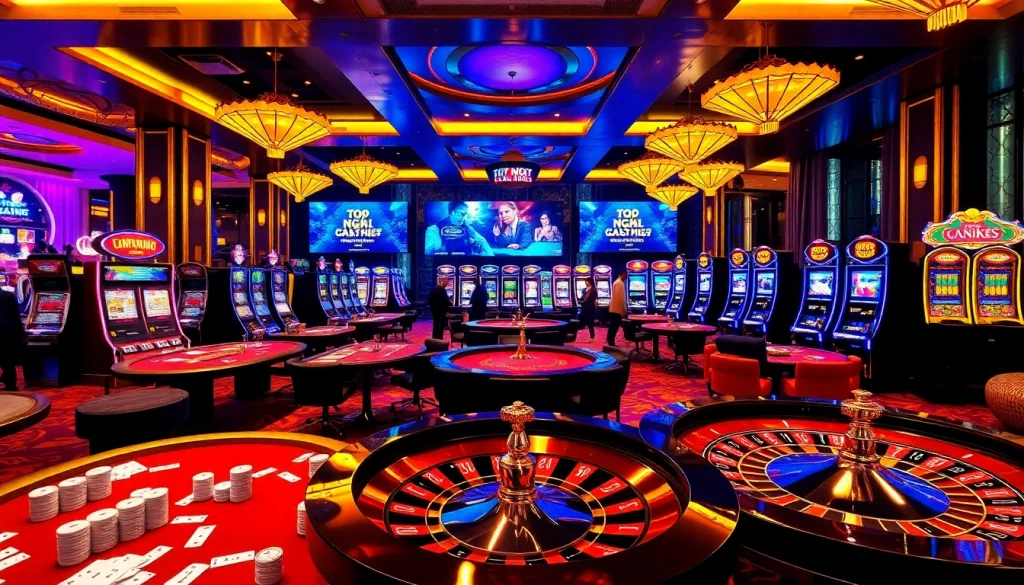 Experience the Top 10 Nhà Cái Uy Tín with an engaging casino scene filled with gaming excitement.