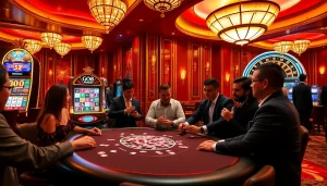 Players enjoying high-stakes games in the Go8 casino, showcasing excitement and luxury.
