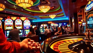 Thrilling moment showcasing players at a casino playing MUJI138 slot machines.