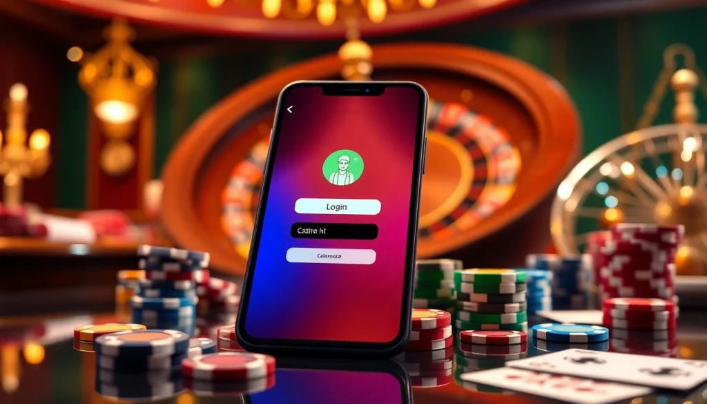 Login to the online casino platform for an exhilarating gambling experience with poker chips and cards.