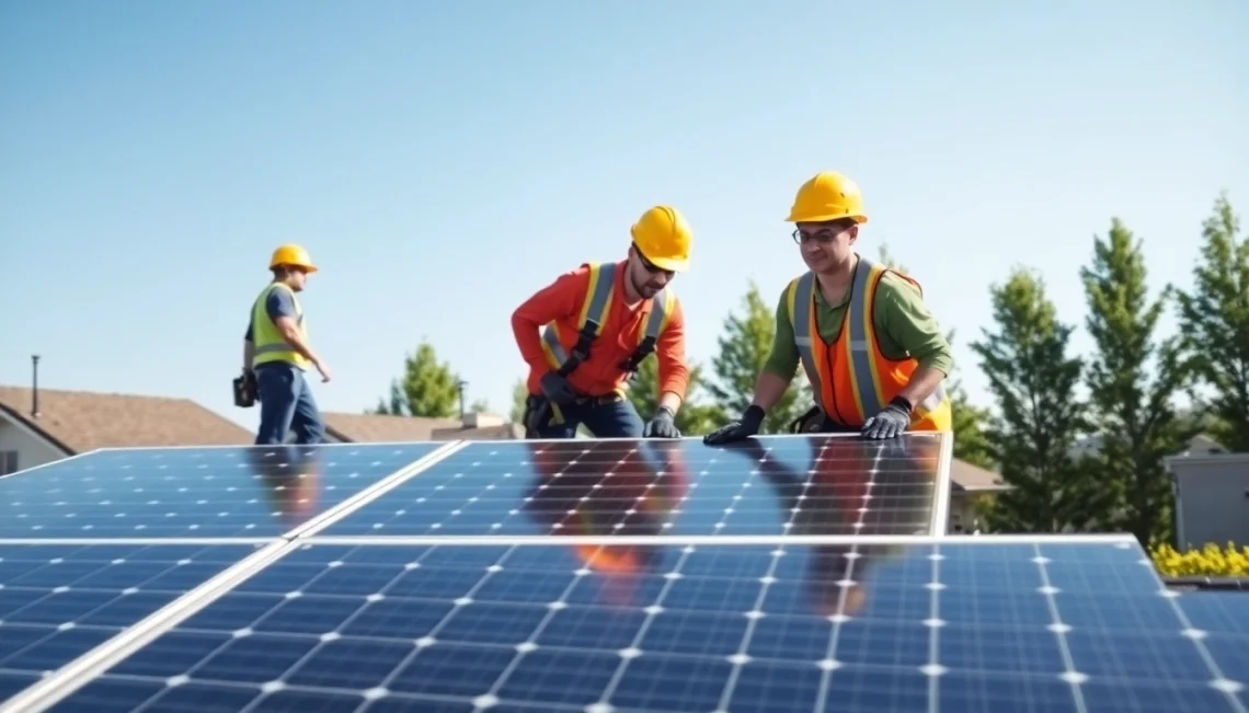 Solar Panel Installation Nottingham team expertly installing panels on a home roof, ensuring quality workmanship.