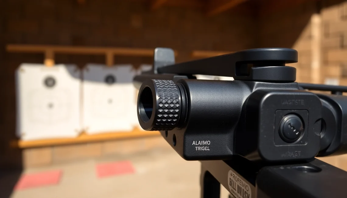 Showcasing Alamo 15 trigger 3 position with precision engineering in a professional shooting setup.