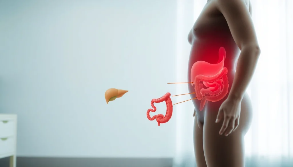 Illustration showing visceral fat's location around internal organs for health education.