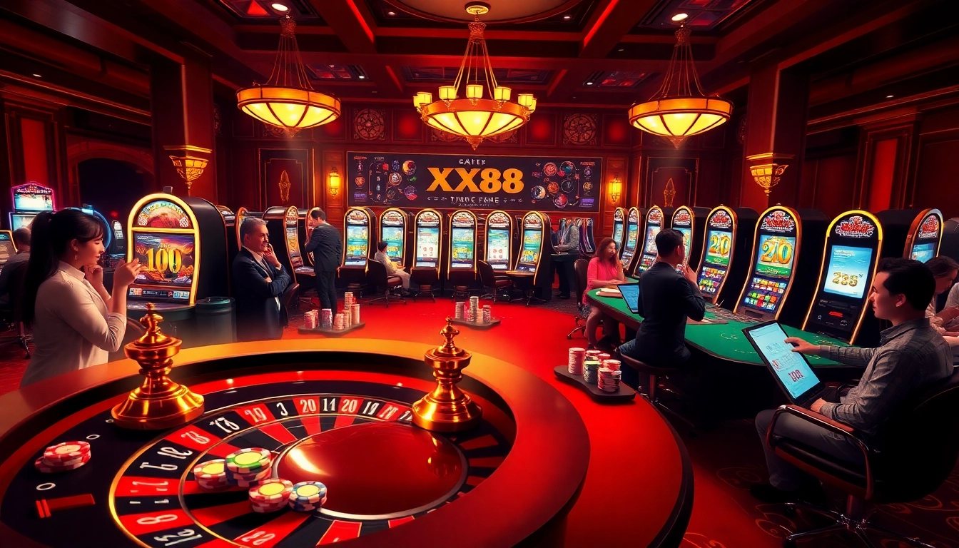 Engaging casino atmosphere featuring gambling elements from https://xx88.pizza/ with lively players and classic games.