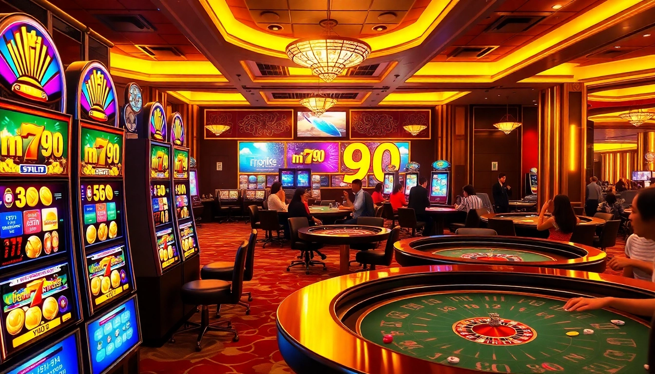 Nổ hủ 90 themed slot machines lighting up with colorful graphics and casino excitement.