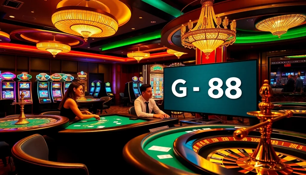 Exciting players enjoy high-stakes games at GG 88 casino tables, immersing in vibrant betting action.