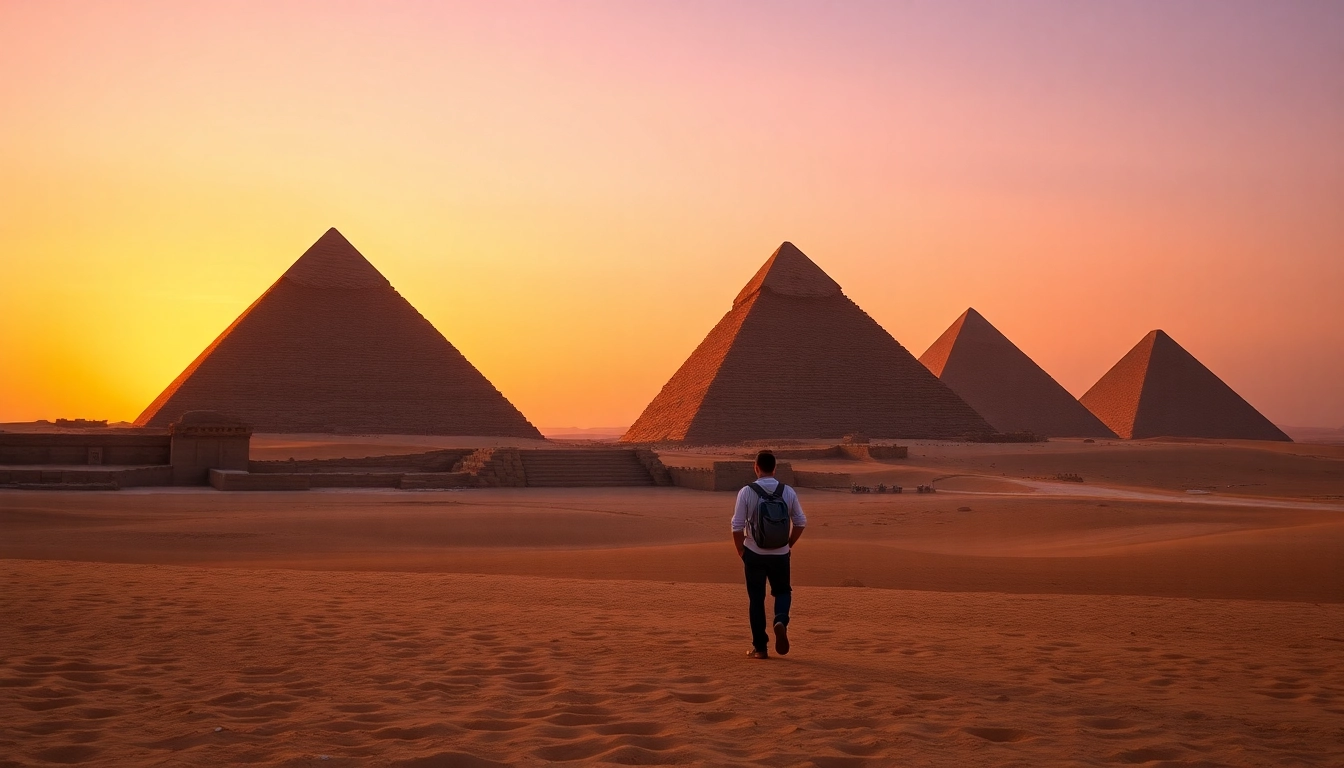 View of the Great Pyramids of Giza at sunset illustrating https://piraminds.com/ and their majestic grandeur.