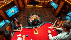 Players enjoying a game at the iwin club, showcasing excitement with vibrant casino elements.