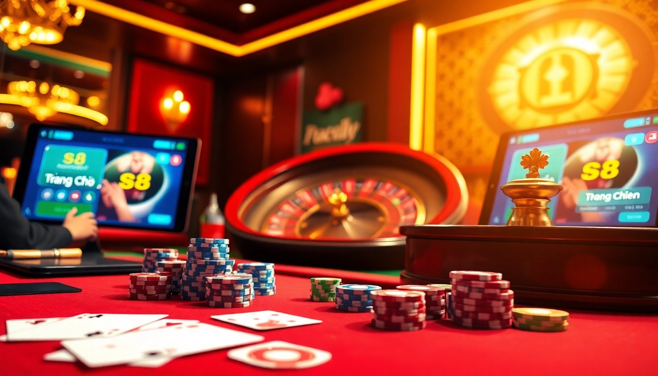 Engaged gamblers enjoying the excitement of Trang Chủ S8 in a vibrant casino setting.
