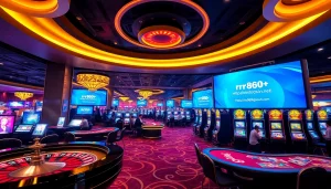 Experience thrilling action at https://rr888.in.net/ with bustling poker and roulette tables in a luxurious casino.