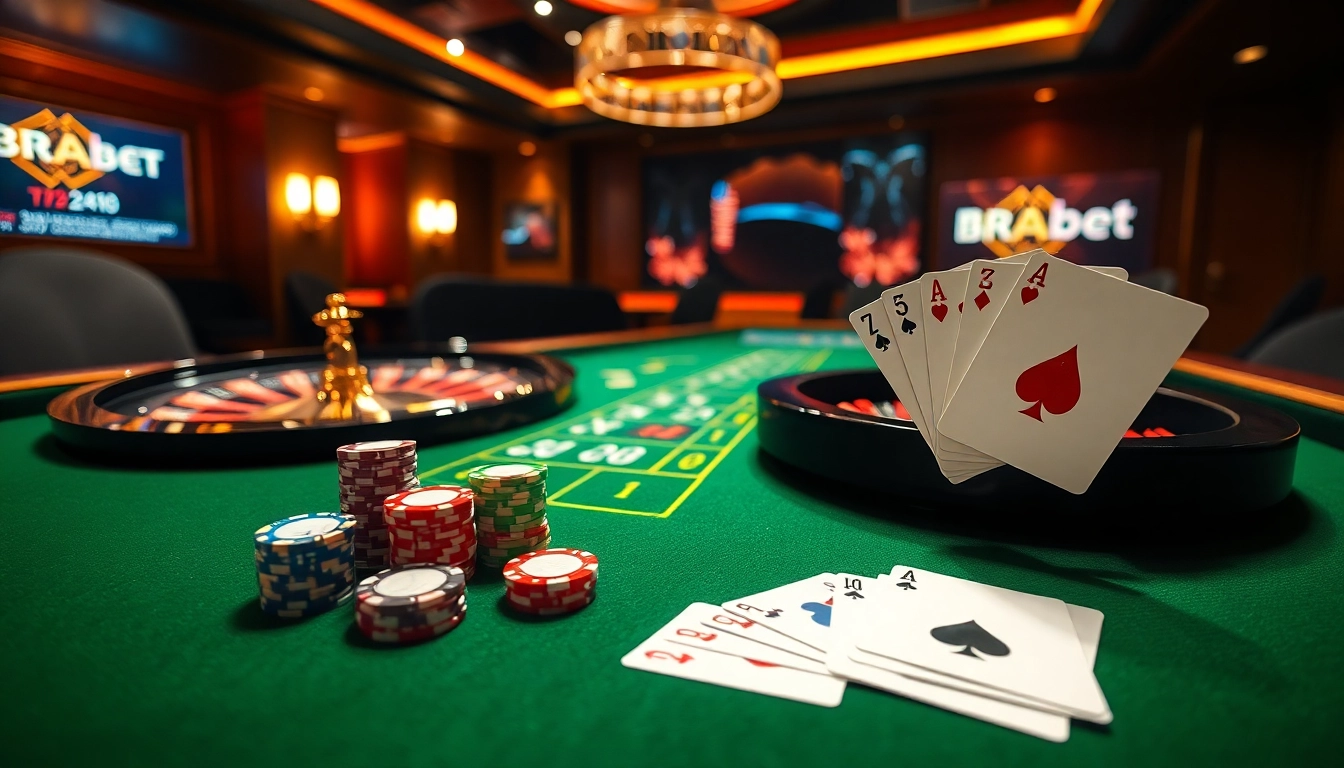 BRABET's vibrant casino scene featuring winning poker hands and roulette excitement.