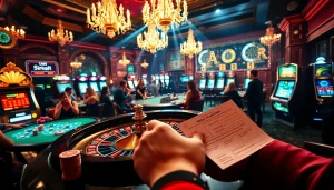 Gambling excitement at a casino with roulette, chips, and a hidden wiki backdrop.