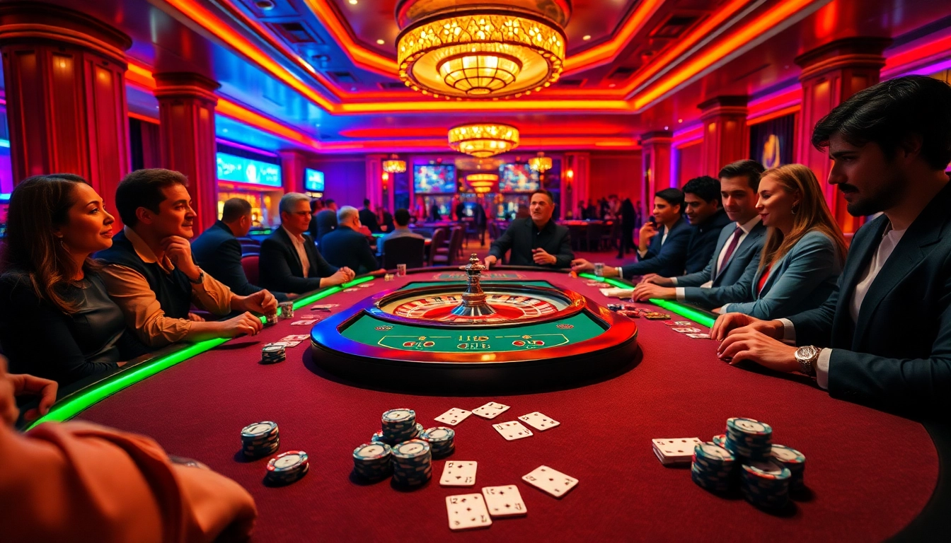 Players enjoying an exciting game at the b52club casino table in a luxurious setting.