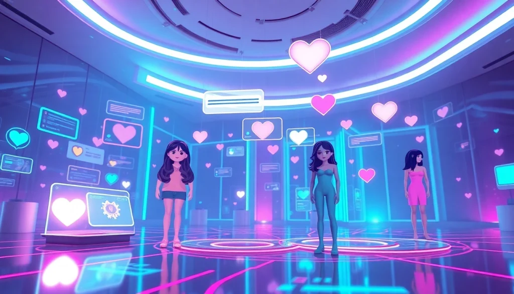 Futuristic NSFW AI interaction showcasing advanced AI friends and sleek digital environments.