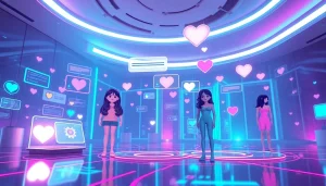 Futuristic NSFW AI interaction showcasing advanced AI friends and sleek digital environments.