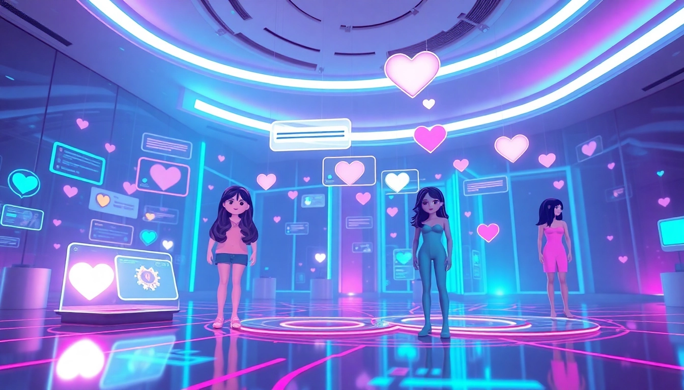 Futuristic NSFW AI interaction showcasing advanced AI friends and sleek digital environments.